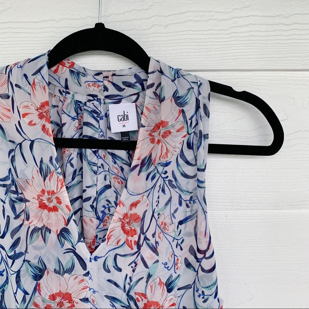 CABi Stem Blouse Halter Red White Blue Floral Sz M
